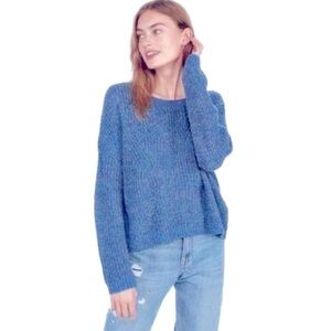 NWT Express Sweater XS blue marl thread, pullover cable knit, cropped, long slv.